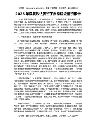 2025年县委政法委班子自身建设情况报告