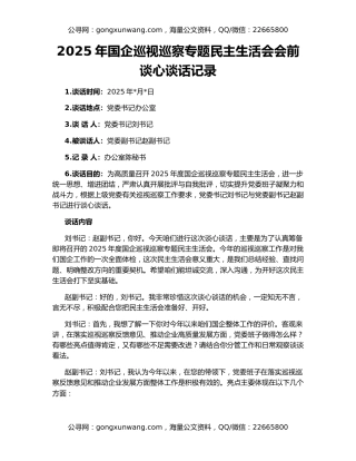2025年国企巡视巡察专题民主生活会会前谈心谈话记录