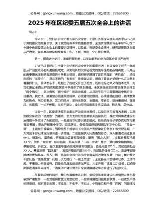 2025年在区纪委五届五次全会上的讲话