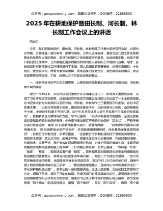 2025年在耕地保护暨田长制、河长制、林长制工作会议上的讲话