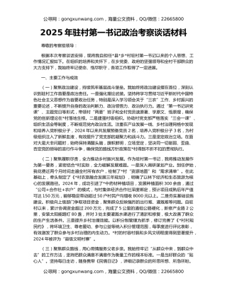 2025年驻村第一书记政治考察谈话材料