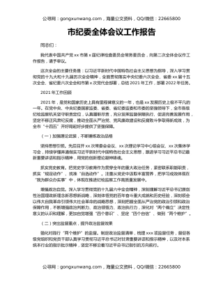 市纪委全体会议工作报告