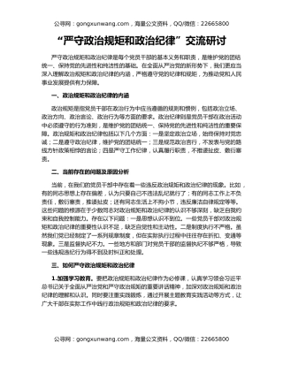 “严守政治规矩和政治纪律”交流研讨