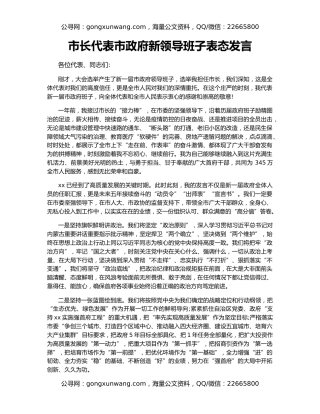 市长代表市政府新领导班子表态发言