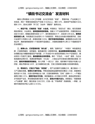 “镇街书记交流会”发言材料