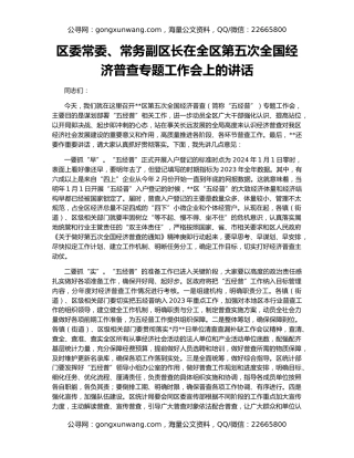 区委常委、常务副区长在全区第五次全国经济普查专题工作会上的讲话