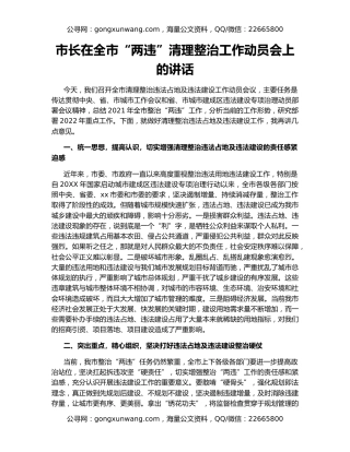 市长在全市“两违”清理整治工作动员会上的讲话
