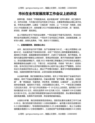 市长在全市发展改革工作会议上的讲话