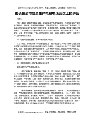 市长在全市安全生产电视电话会议上的讲话（3）