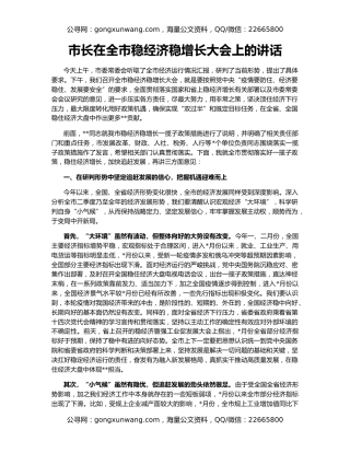 市长在全市稳经济稳增长大会上的讲话