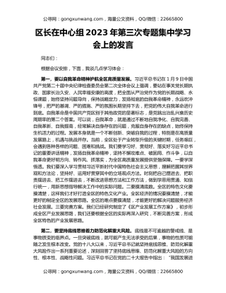 区长在中心组2023年第三次专题集中学习会上的发言