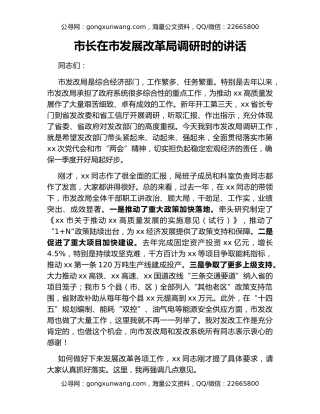 市长在市发展改革局调研时的讲话