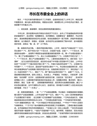 市长在市委全会上的讲话