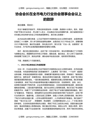 协会会长在全市电力行业协会理事会会议上的致辞