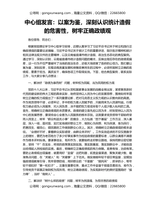 中心组发言：以案为鉴，深刻认识统计造假的危害性，树牢正确政绩观