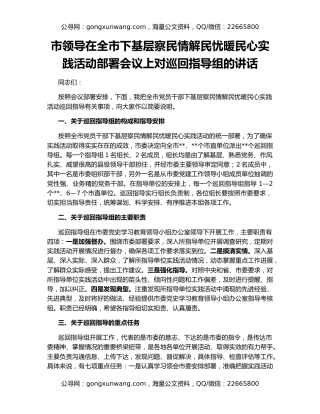 市领导在全市下基层察民情解民忧暖民心实践活动部署会议上对巡回指导组的讲话