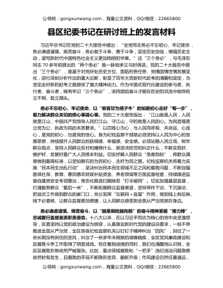 县区纪委书记在研讨班上的发言材料