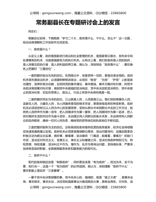 常务副县长在专题研讨会上的发言