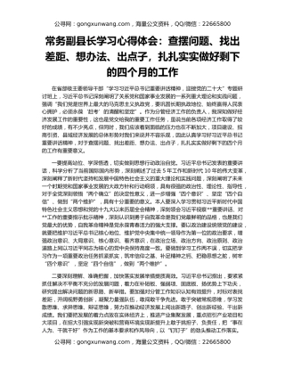 常务副县长学习心得体会：查摆问题、找出差距、想办法、出点子，扎扎实实做好剩下的四个月的工作