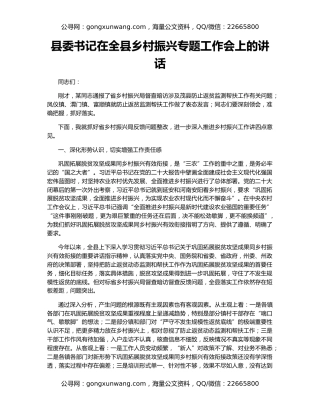 县委书记在全县乡村振兴专题工作会上的讲话