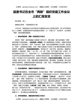 县委书记在全市“两新”组织党建工作会议上的汇报发言