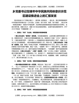 乡党委书记在铸牢中华民族共同体意识示范区建设推进会上的汇报发言