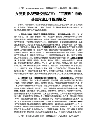 乡党委书记经验交流发言：“三聚焦”推动基层党建工作提质增效
