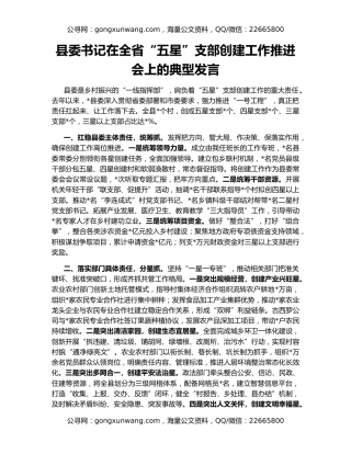 县委书记在全省“五星”支部创建工作推进会上的典型发言