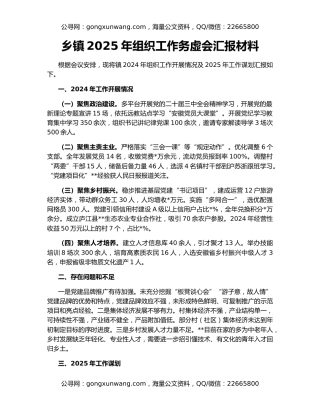 乡镇2025年组织工作务虚会汇报材料