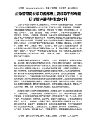 应急管理局长学习省部级主要领导干部专题研讨班讲话精神发言材料