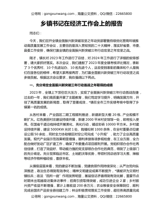 乡镇书记在经济工作会上的报告