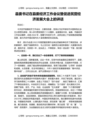 县委书记在县委经济工作会议暨促进民营经济发展大会上的讲话