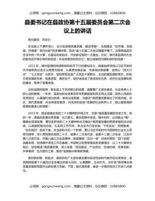 县委书记在县政协第十五届委员会第二次会议上的讲话