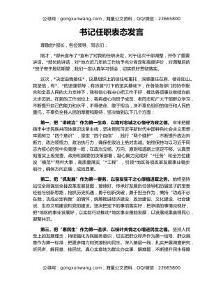 书记任职表态发言