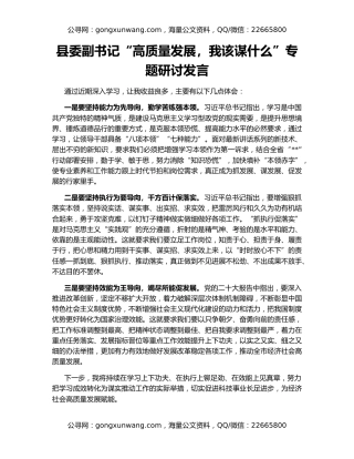 县委副书记“高质量发展，我该谋什么”专题研讨发言