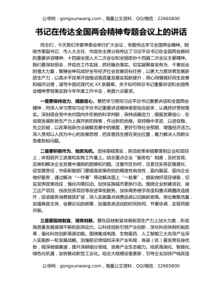 书记在传达全国两会精神专题会议上的讲话