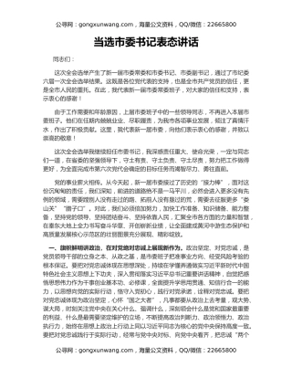 当选市委书记表态讲话