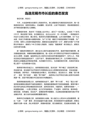 当选无锡市市长后的表态发言