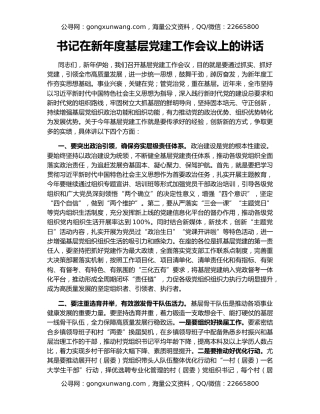 书记在新年度基层党建工作会议上的讲话