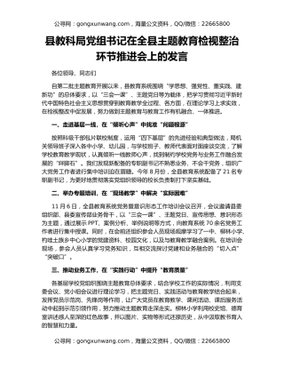 县教科局党组书记在全县主题教育检视整治环节推进会上的发言