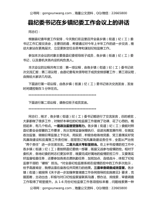 县纪委书记在乡镇纪委工作会议上的讲话