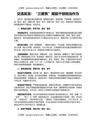 交流发言：“三聚焦”赋能干部担当作为