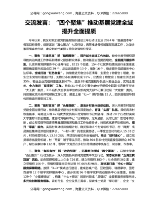 交流发言：“四个聚焦”推动基层党建全域提升全面提质