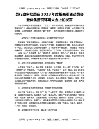县行政审批局在2023年度招商引资动员会暨优化营商环境大会上的发言
