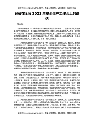 县长在全县2023年安全生产工作会上的讲话