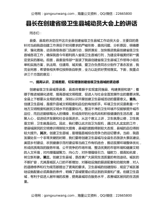 县长在创建省级卫生县城动员大会上的讲话