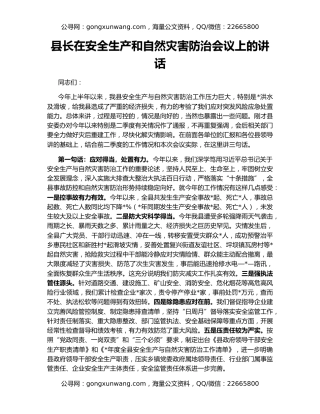 县长在安全生产和自然灾害防治会议上的讲话