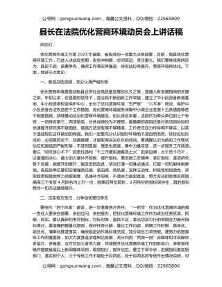 县长在法院优化营商环境动员会上讲话稿
