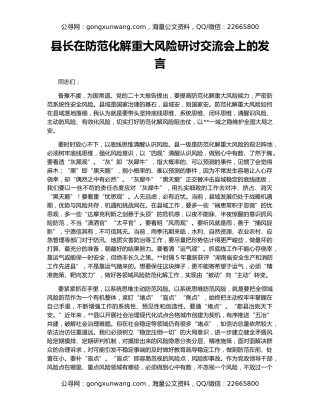 县长在防范化解重大风险研讨交流会上的发言