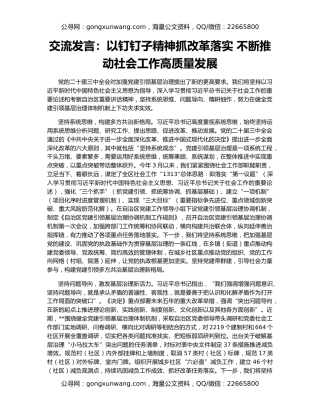 交流发言：以钉钉子精神抓改革落实 不断推动社会工作高质量发展